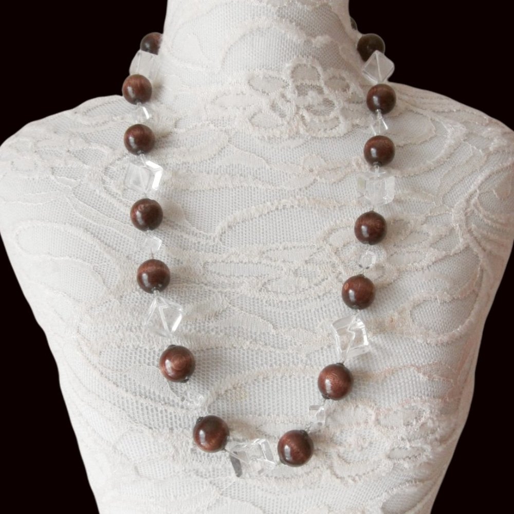 Vintage Miriam Haskell Lucite Wood Bead Necklace